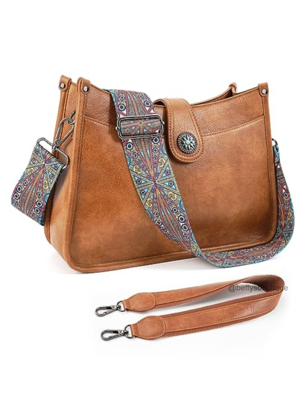 Vegan Leather Hobo Crossbody Bag with 2 Detachable Straps